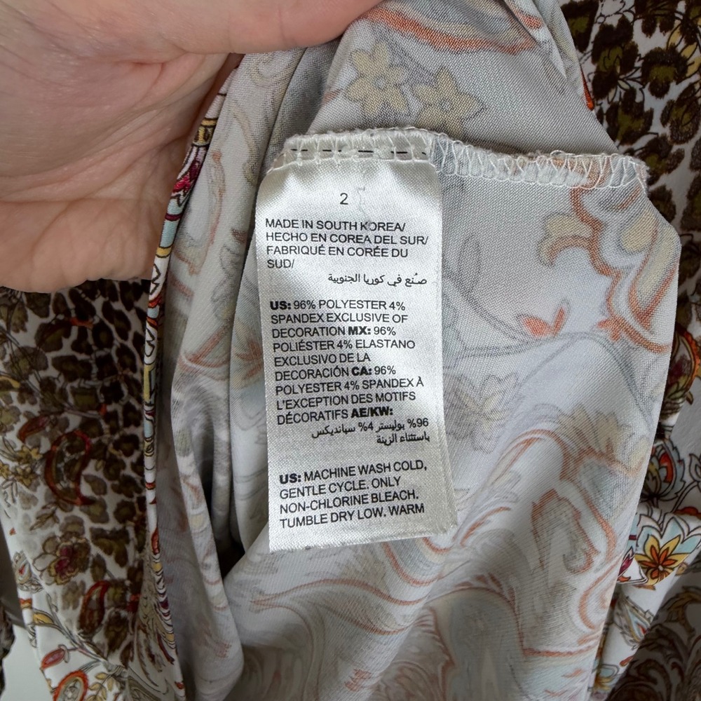 Chicos Mixed Print Blouse Size 2 Large Leopard Floral Paisley Stretch Boho Comfy - Picture 6 of 8